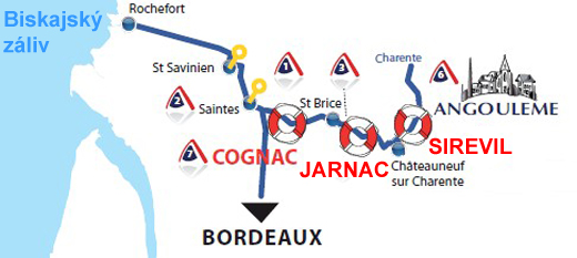 Dovolená s lodí - mapa Charente