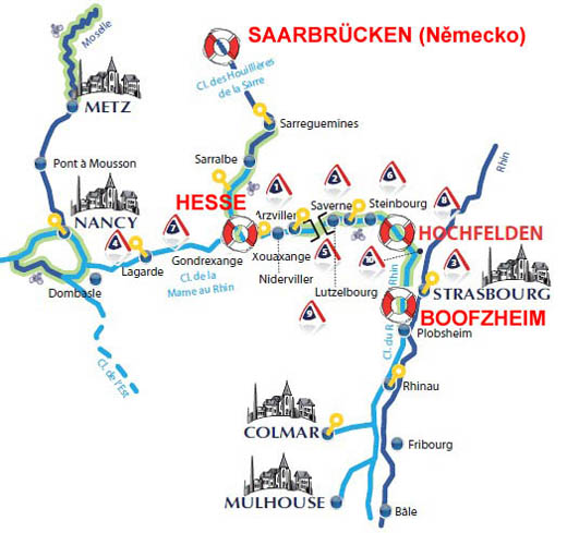 Alsasko - mapa plavební oblasti