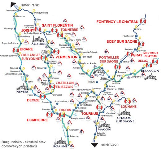 Burgundsko - mapa plavební oblasti