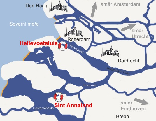 Dovolená s lodí - Holandsko, mapa jižní plavební oblasti